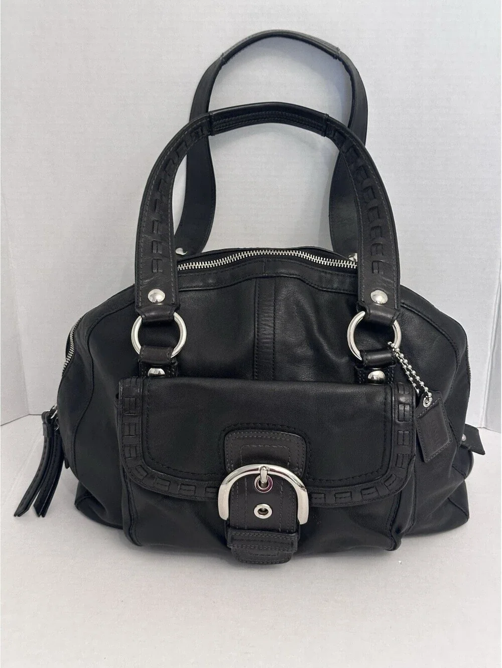 Vintage Coach Soho Courtney Black Leather Domed Satchel Handbag K0893-F13111